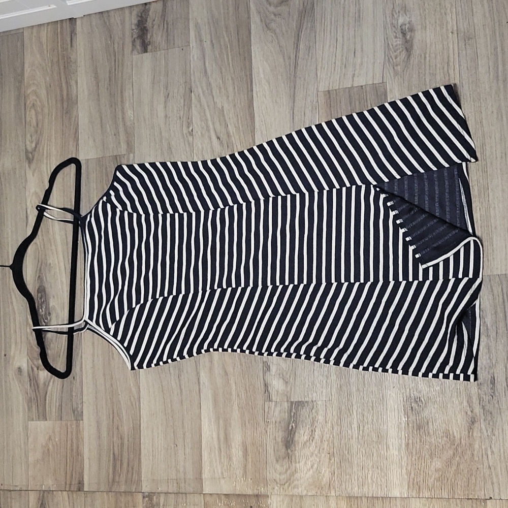 Blue and white spaghetti strap dress with leg slit